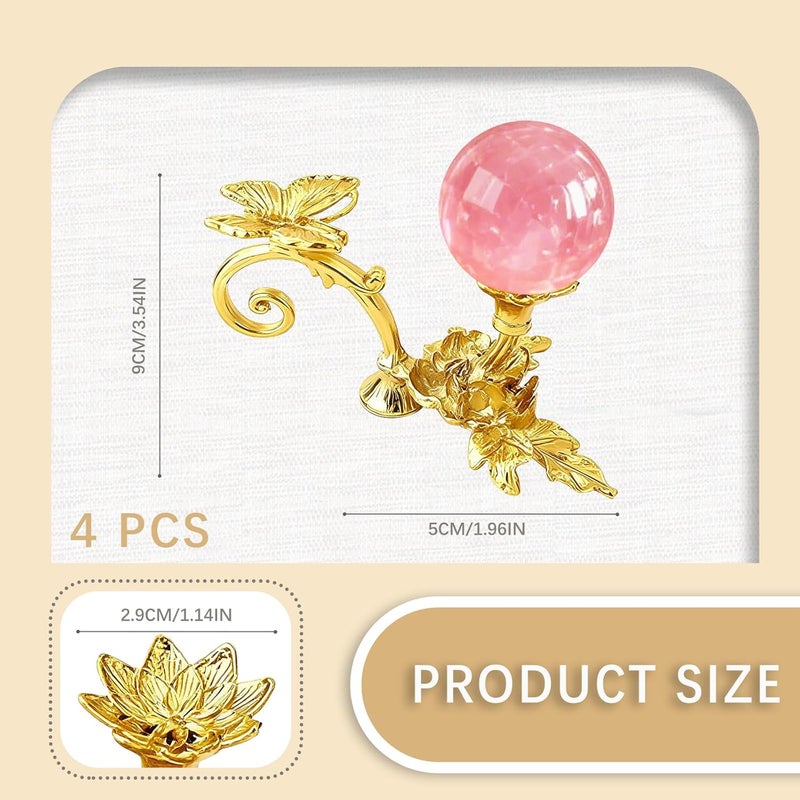 GeryVtee 4PCS Crystal Ball Stand Sphere Display Stand Metal Crystal Holder Balls Ornament Rack Holder Metal Base Flower Shape (Gold) - Image 2